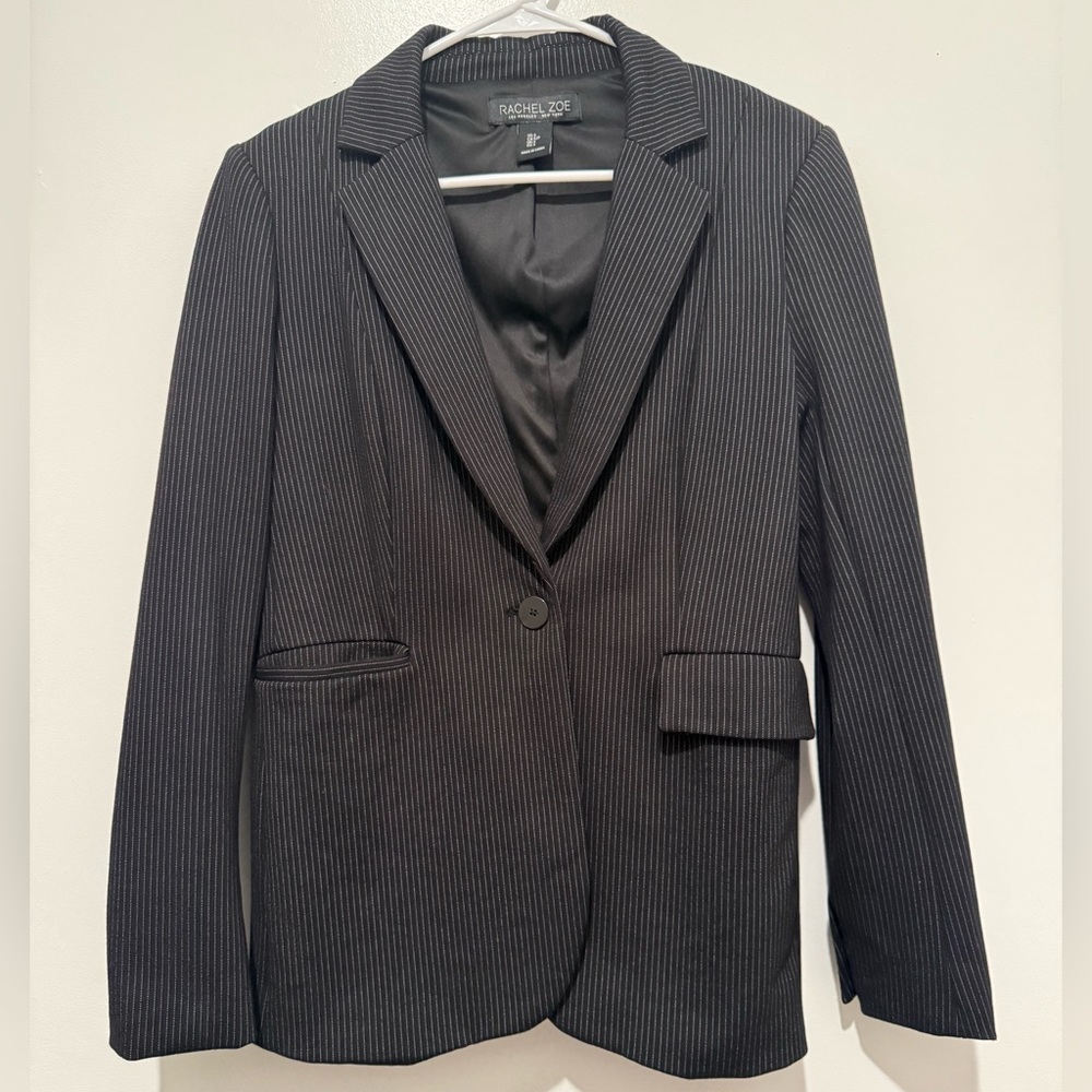Rachel Zoe black jersey style pinstriped blazer
